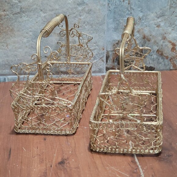 Gold Metal Wire Basket Star and Reindeer Design Christmas Container Decor - Picture 5 of 8